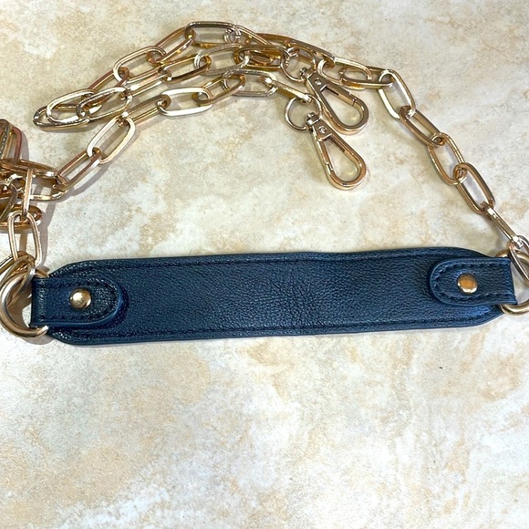 Replacement Strap Chain Crossbody Bag Black Gold Tone Shoulder Purse - Picture 7 of 10